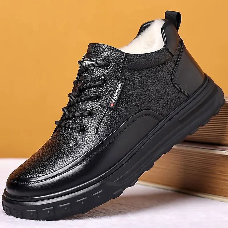 Men's winter cotton shoes, soft-soled anti-slip leather shoes, high-top thickened and fleece warm snow boots