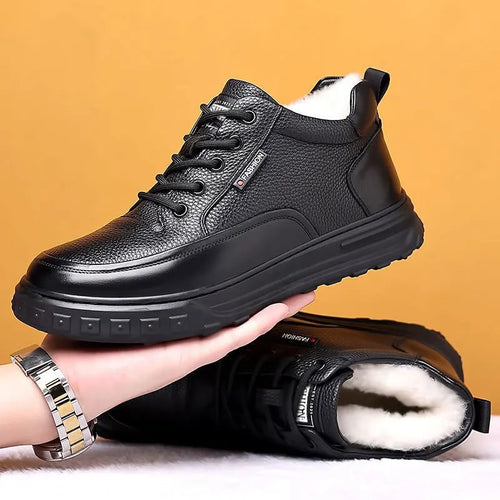 Men's winter cotton shoes, soft-soled anti-slip leather shoes, high-top thickened and fleece warm snow boots