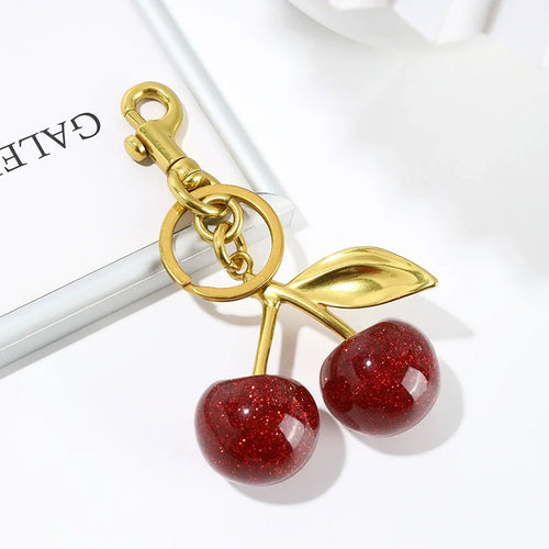 Trendy Red Cherry Pendant Keychain for Women
