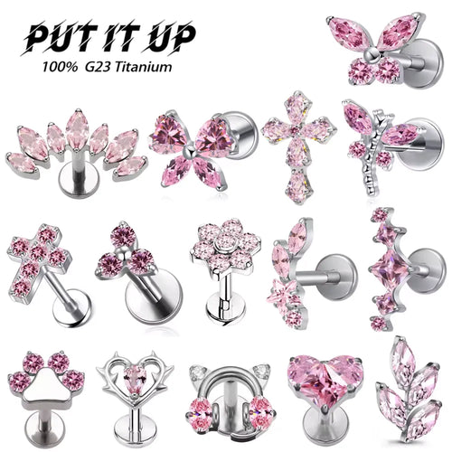 High-Quality F136 Titanium Alloy Pink Zirconia Stud Earring Set