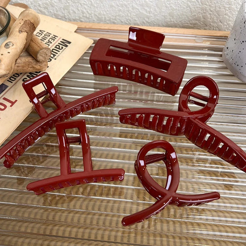 Wine Red Geometry Hair Claw Shark Clip for Woman