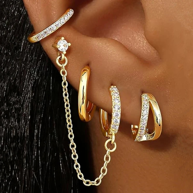 4PC Chain Huggie Earring Set For Women