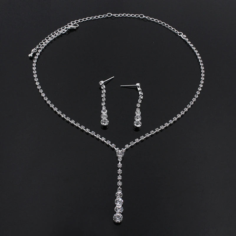 Inspired Celebrity Style Crystal Long Drop Necklace Earrings Set Women