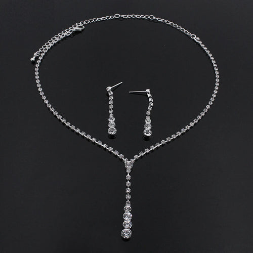 Inspired Celebrity Style Crystal Long Drop Necklace Earrings Set Women