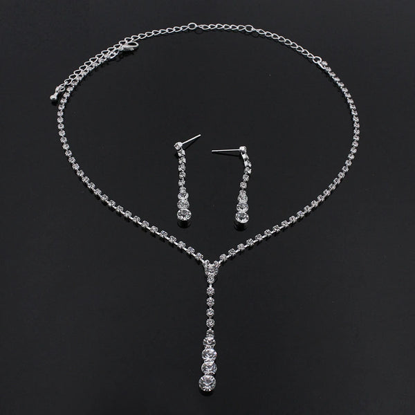 Inspired Celebrity Style Crystal Long Drop Necklace Earrings Set Women