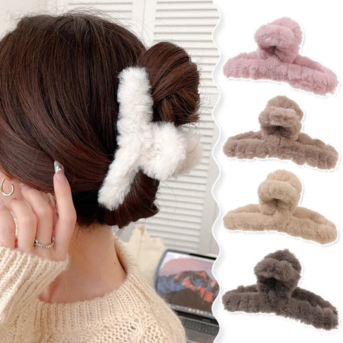 Furry Claw Clips Big Crab Hair Claw for Girls
