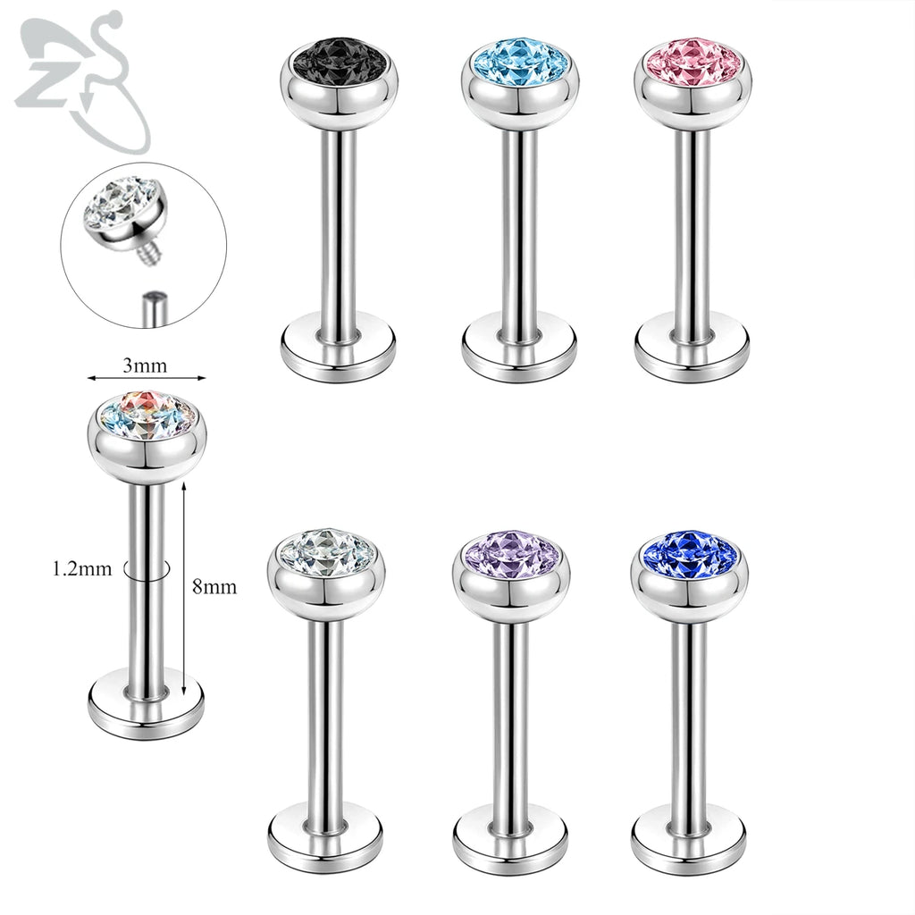 ZS 6-13PCS/LOT 16G Stainless Steel Lip Labret Piercing Set