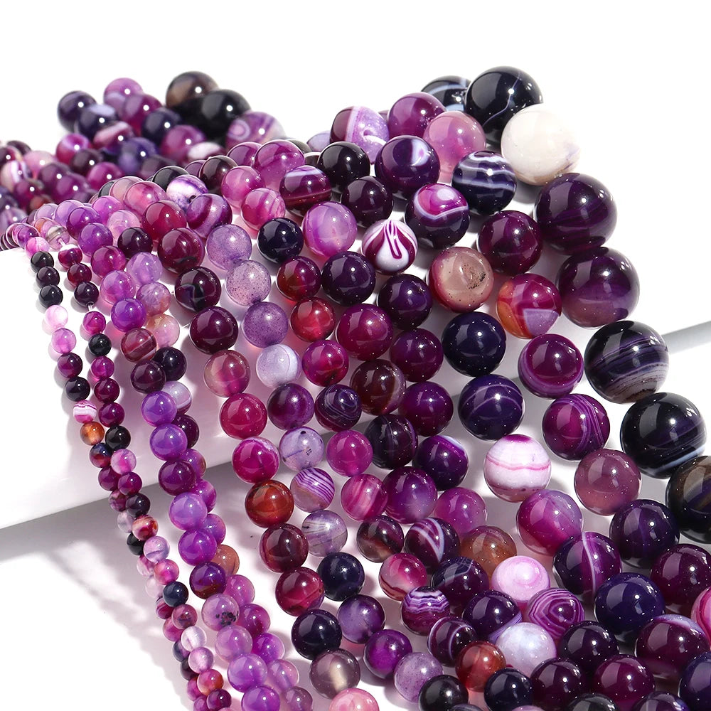 Natural Stone Round Tiger Eye Amethyst Agate Jades Stone Spacer Bead For Making Diy Bracelet