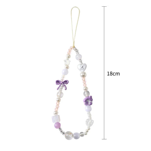 Cute Purple Bowknot Heart Phone Chain Keychain