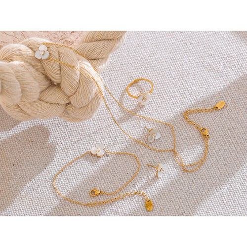 Natural Shell Flower Golden Necklace Earrings Ring Bracelet Set