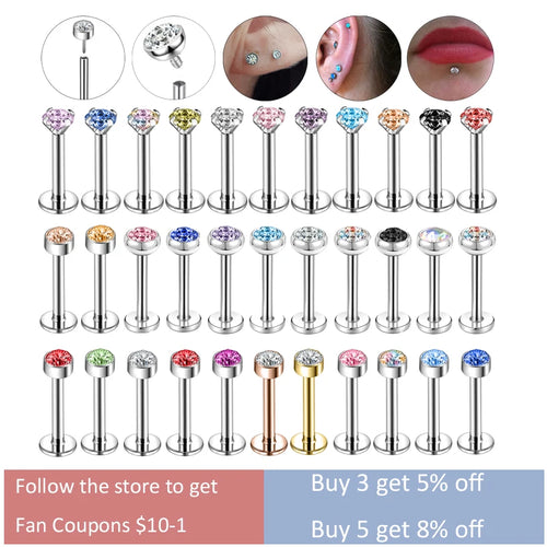 ZS 6-13PCS/LOT 16G Stainless Steel Lip Labret Piercing Set