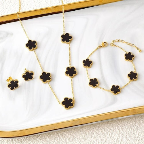 Flower Necklace Earrings Bracelet Jewelry Set For Woman