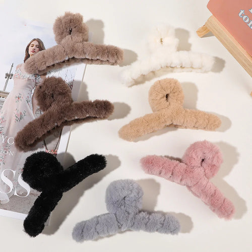 Furry Claw Clips Big Crab Hair Claw for Girls