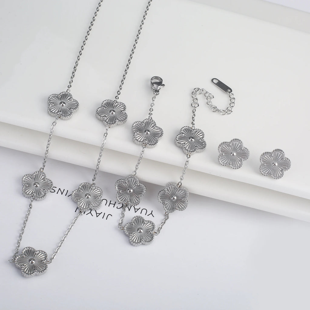 Flower Necklace Earrings Bracelet Jewelry Set For Woman