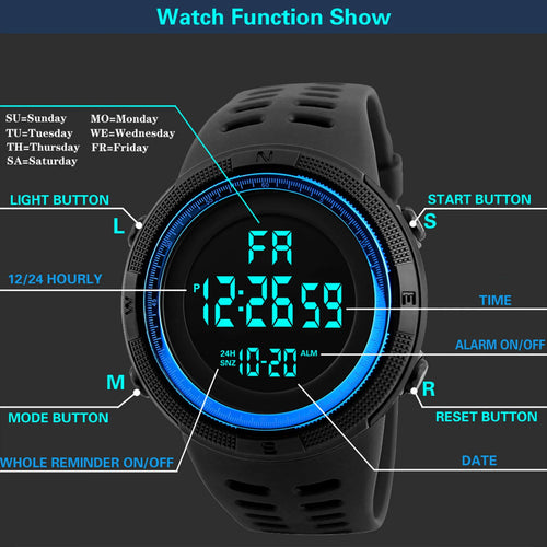 Men Digital Sports Waterproof Casual Watch