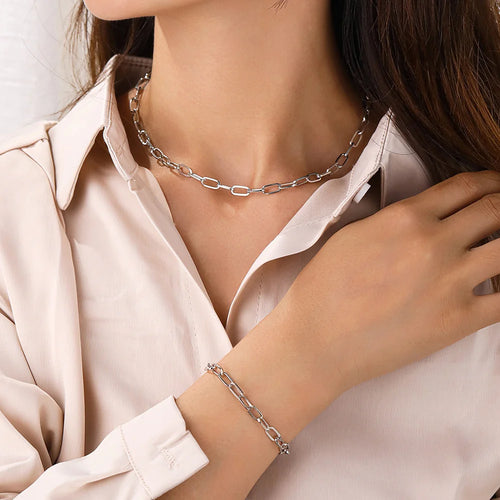 Gold Silver Color Stainless Steel Chain Bracelets Necklace For Women