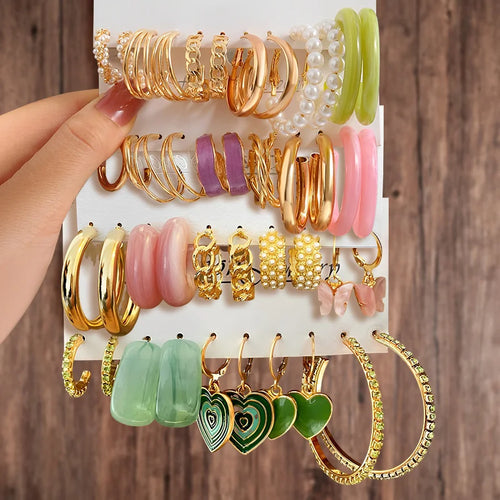 Green Butterfly Heart Dangle Earring Set for Girls