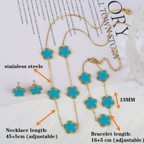 Flower Necklace Earrings Bracelet Jewelry Set For Woman