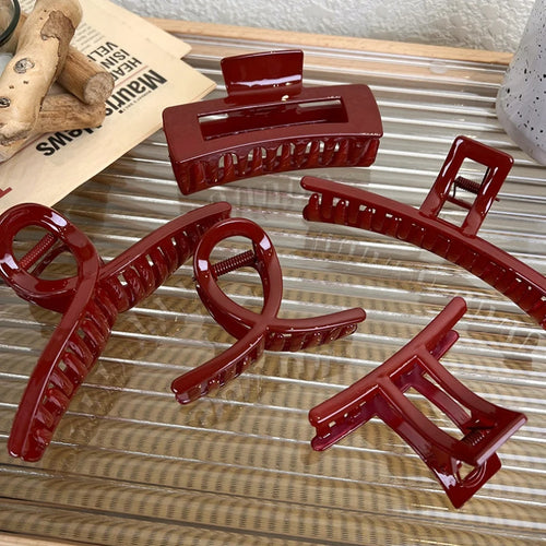 Wine Red Geometry Hair Claw Shark Clip for Woman