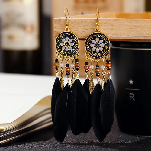 Boho Long Feather Dangle Women's Earrings de Wedding Pendientes Mujer