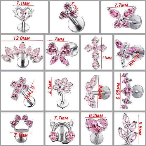 High-Quality F136 Titanium Alloy Pink Zirconia Stud Earring Set