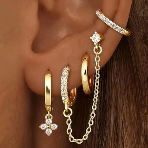 4PC Chain Huggie Earring Set For Women