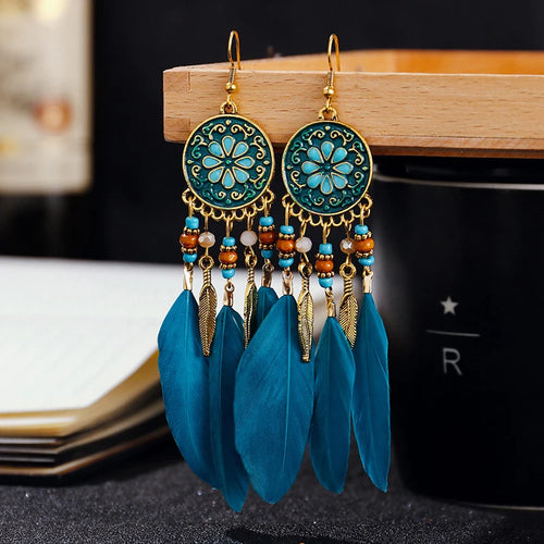 Boho Long Feather Dangle Women's Earrings de Wedding Pendientes Mujer