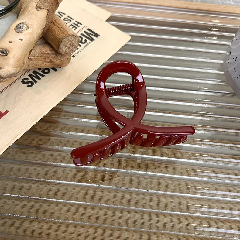 Wine Red Geometry Hair Claw Shark Clip for Woman