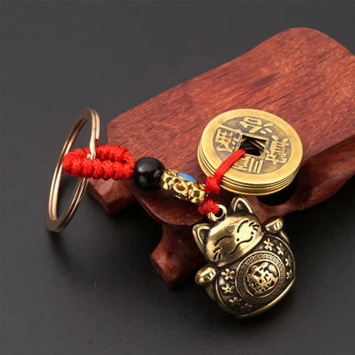 Vintage 4 Pendants Lucky Cat Car Keychain