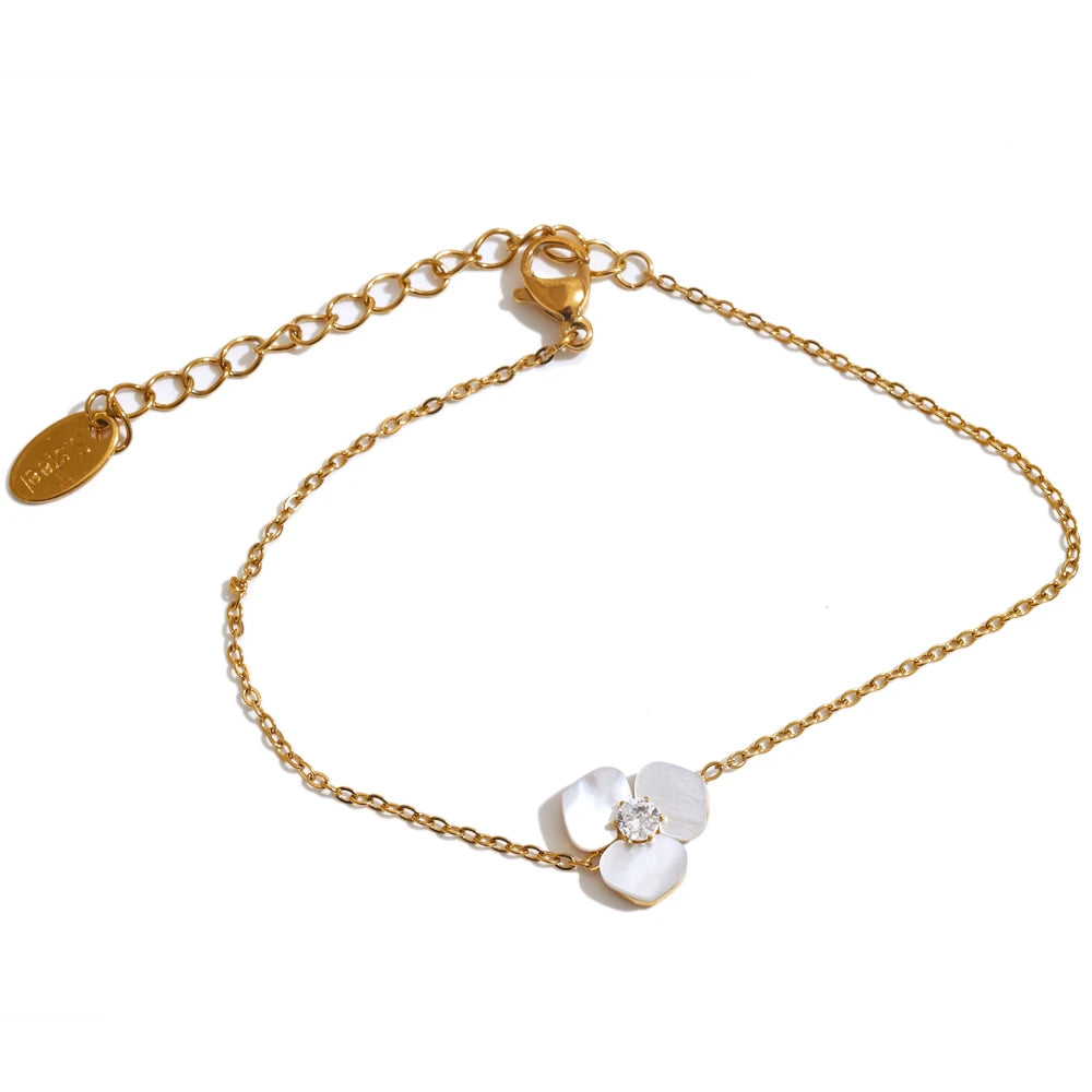 Natural Shell Flower Golden Necklace Earrings Ring Bracelet Set