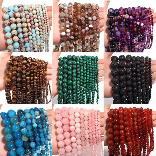Natural Stone Round Tiger Eye Amethyst Agate Jades Stone Spacer Bead For Making Diy Bracelet