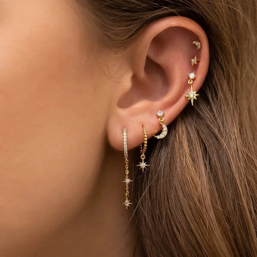 New Design Stainless Steel Cubic Zirconia Chain Hoop Earring For Women