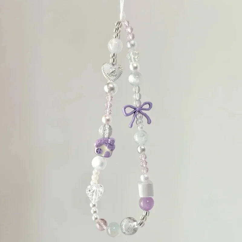 Cute Purple Bowknot Heart Phone Chain Keychain