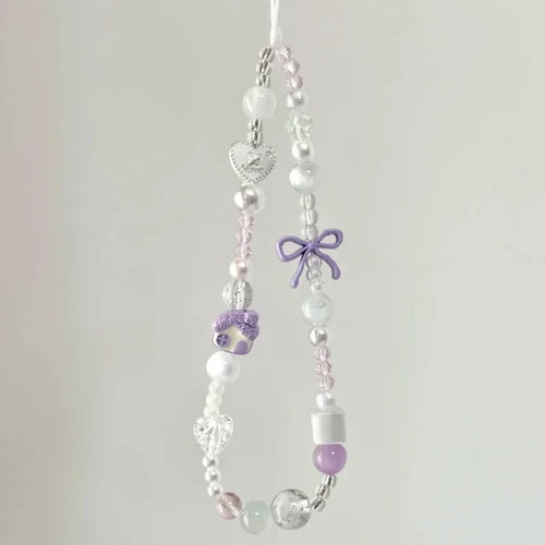 Cute Purple Bowknot Heart Phone Chain Keychain
