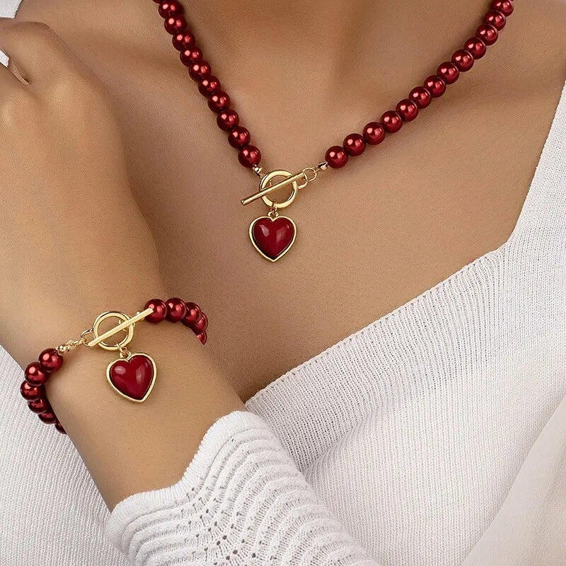 2 Pcs Pearl Necklace Bracelet Jewelry Set