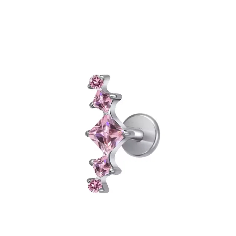 High-Quality F136 Titanium Alloy Pink Zirconia Stud Earring Set