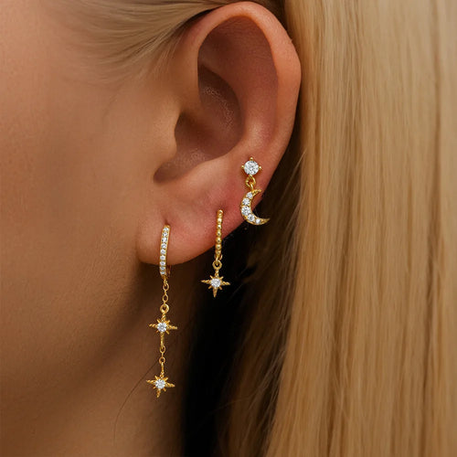 New Design Stainless Steel Cubic Zirconia Chain Hoop Earring For Women