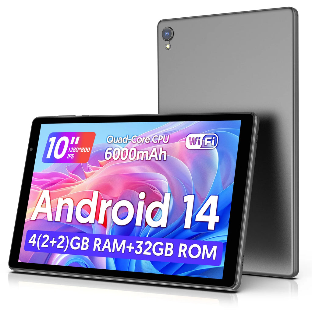 Android 14 Tablet, 10-inch Tablet, Quad-core Processor, 5G WiFi, 4GB ROM + 32GB RAM