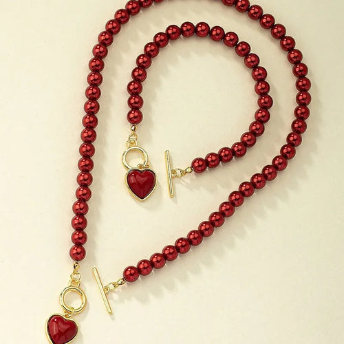 2 Pcs Pearl Necklace Bracelet Jewelry Set