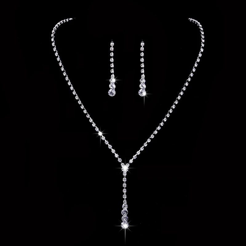 Inspired Celebrity Style Crystal Long Drop Necklace Earrings Set Women