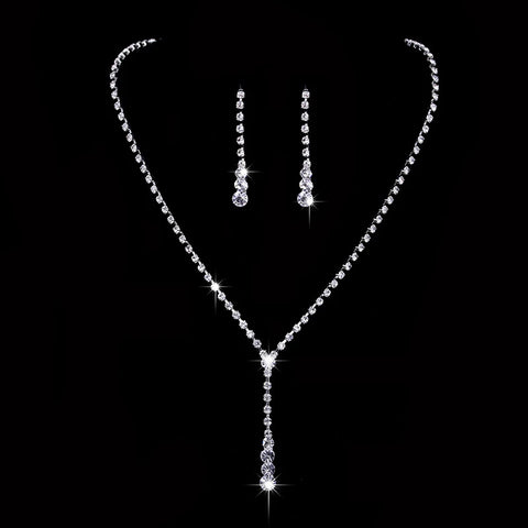 Inspired Celebrity Style Crystal Long Drop Necklace Earrings Set Women