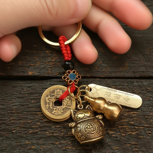 Vintage 4 Pendants Lucky Cat Car Keychain