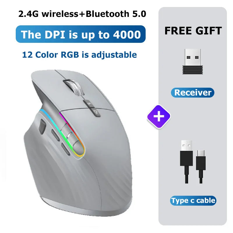 Bluetooth Wireless Mouse Rechargeable 12 Colors RGB LED